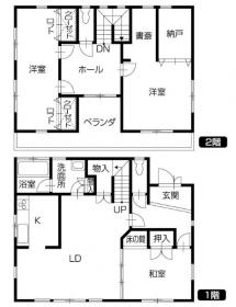 12帖のお部屋を2つに間仕切る事も可能(間取)